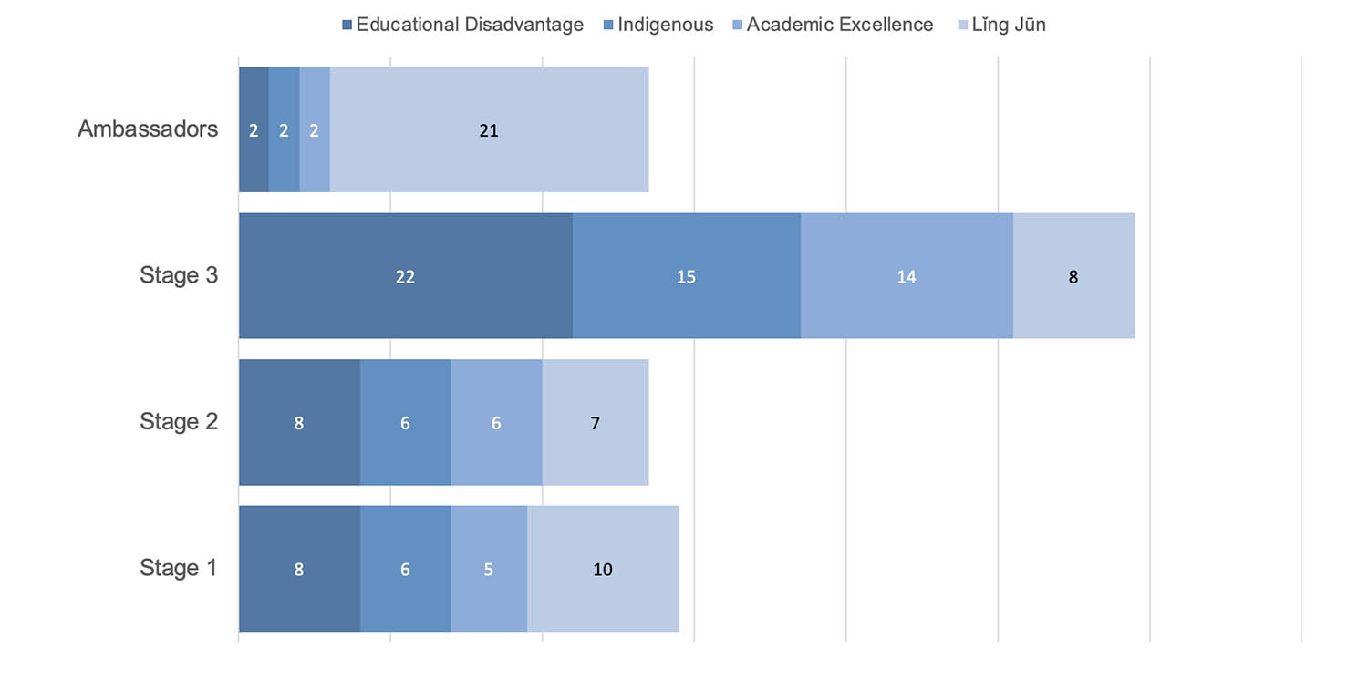 Graph showing number of scholars in the program, broken down into stages.