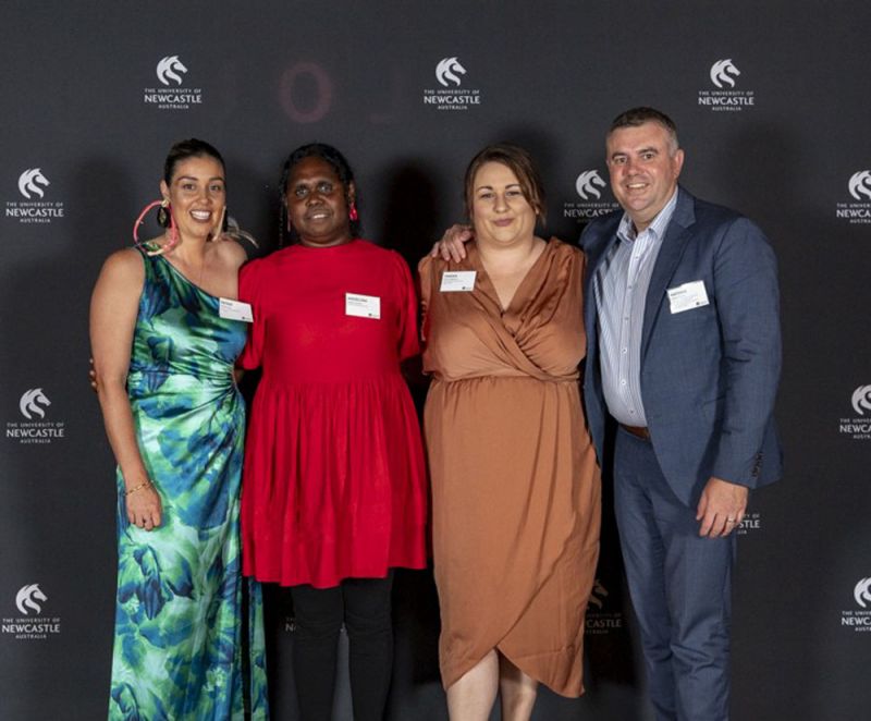Ma & Morley Scholars, Renae Lamb, Angelina Joshua, and Tanika Ridgeway, with Nathan Towney at the 2024 Gala