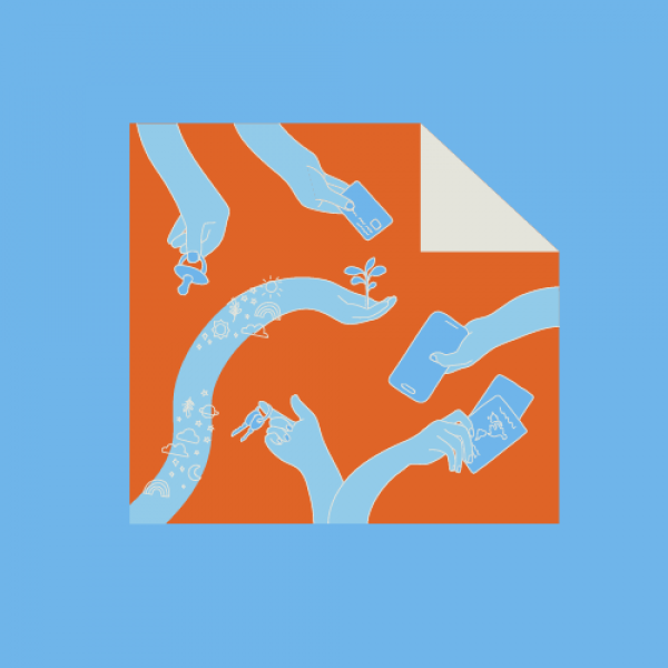 Blue arms over orange background