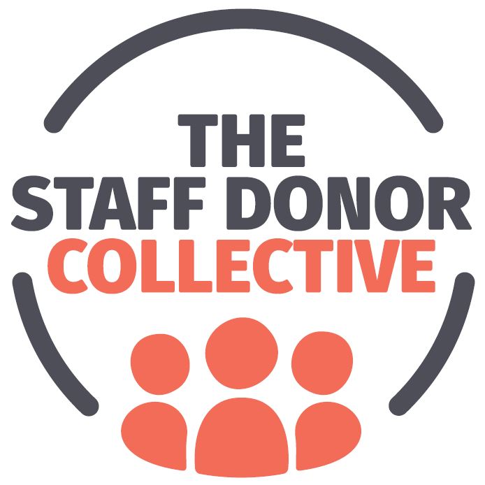 Circular outline with text 'The Staff Donor Collective' pictured above an icon depicting three people