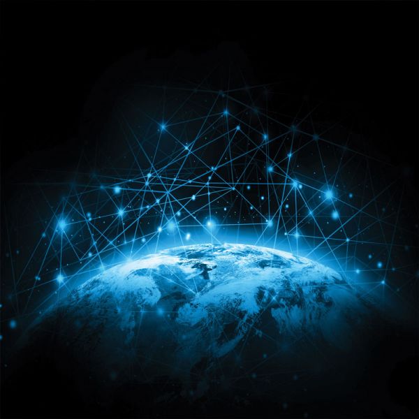 black background with blue image of space