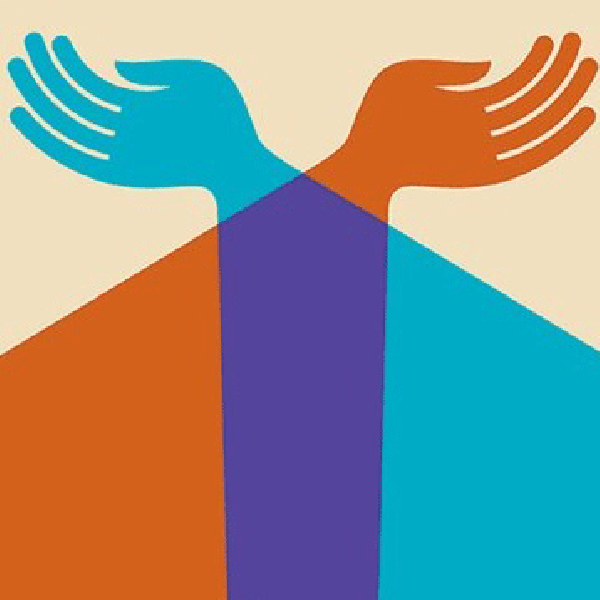 Two hands crossing over themselves