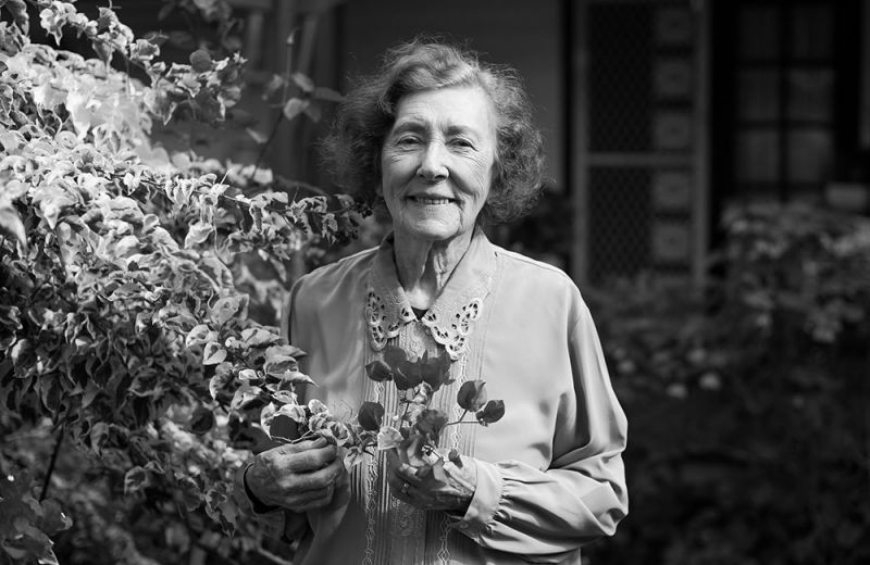 Vera Deacon in her garden, July 2017