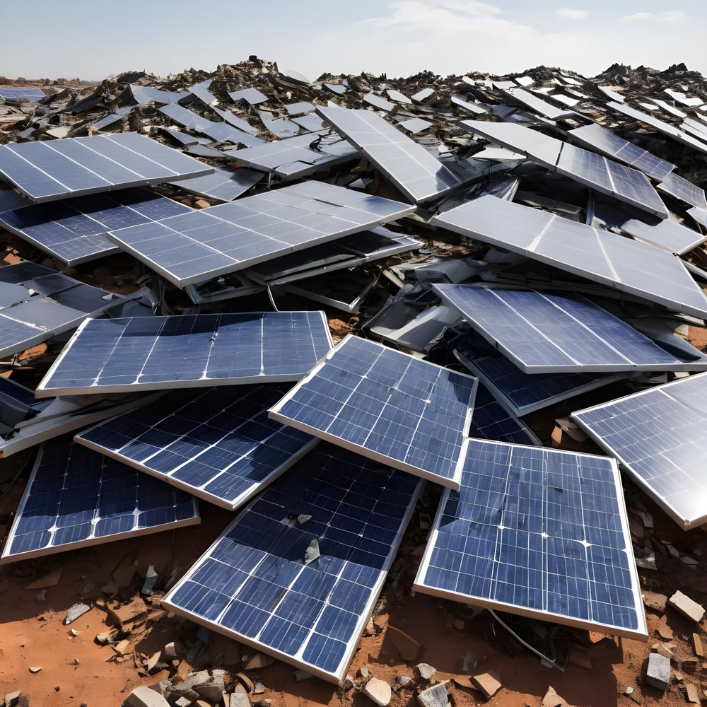 pile of solar panels in landfill