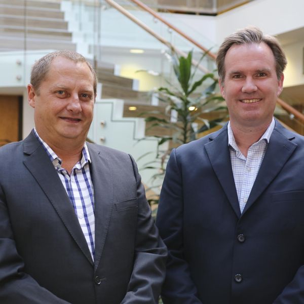 Professor Brett Neilan and Professor Mark Flynn. Leading the defence against superbugs
