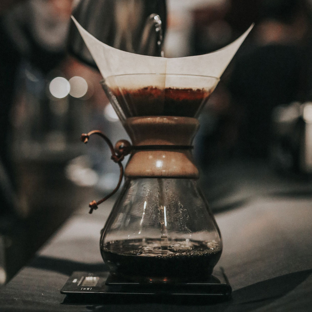 Coffee slowly dripping into pot